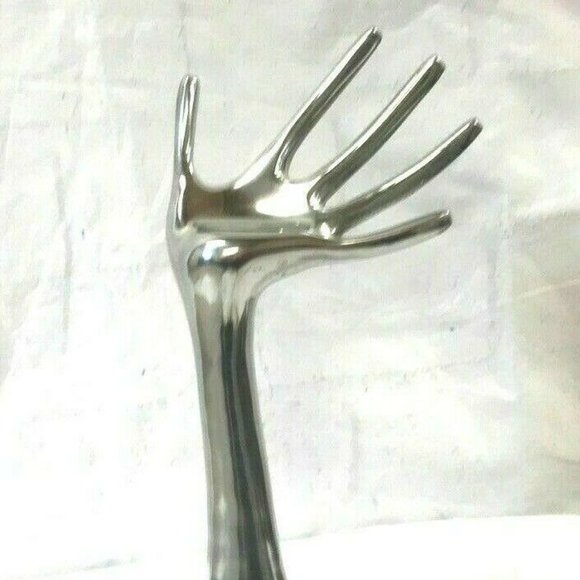 Vtg. Chrome Metal Hand Jewelry Ring Display 15" - Picture 7 of 7